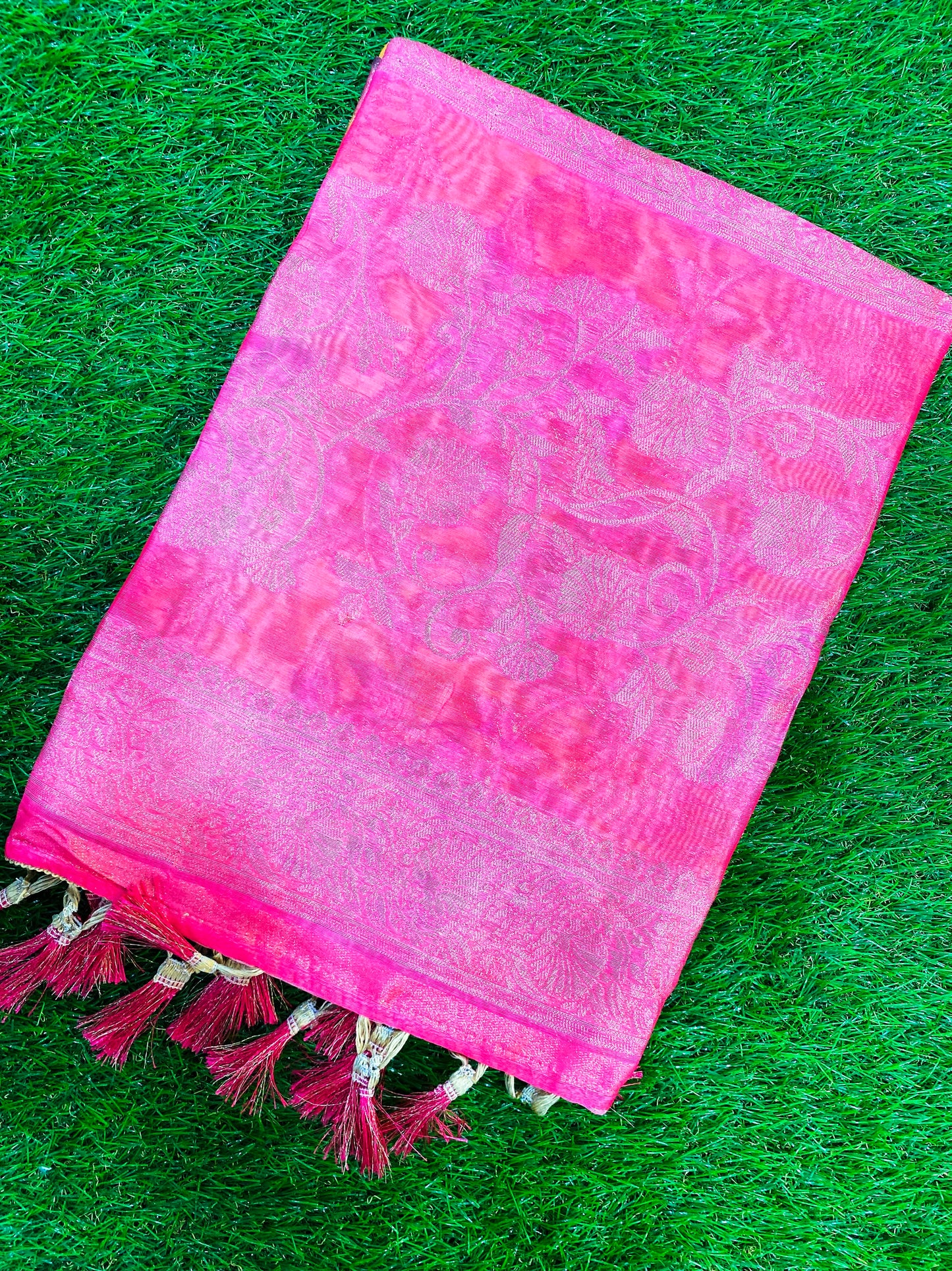 Pink and yellow Color Burberry Handloom Silk Saree BH1003