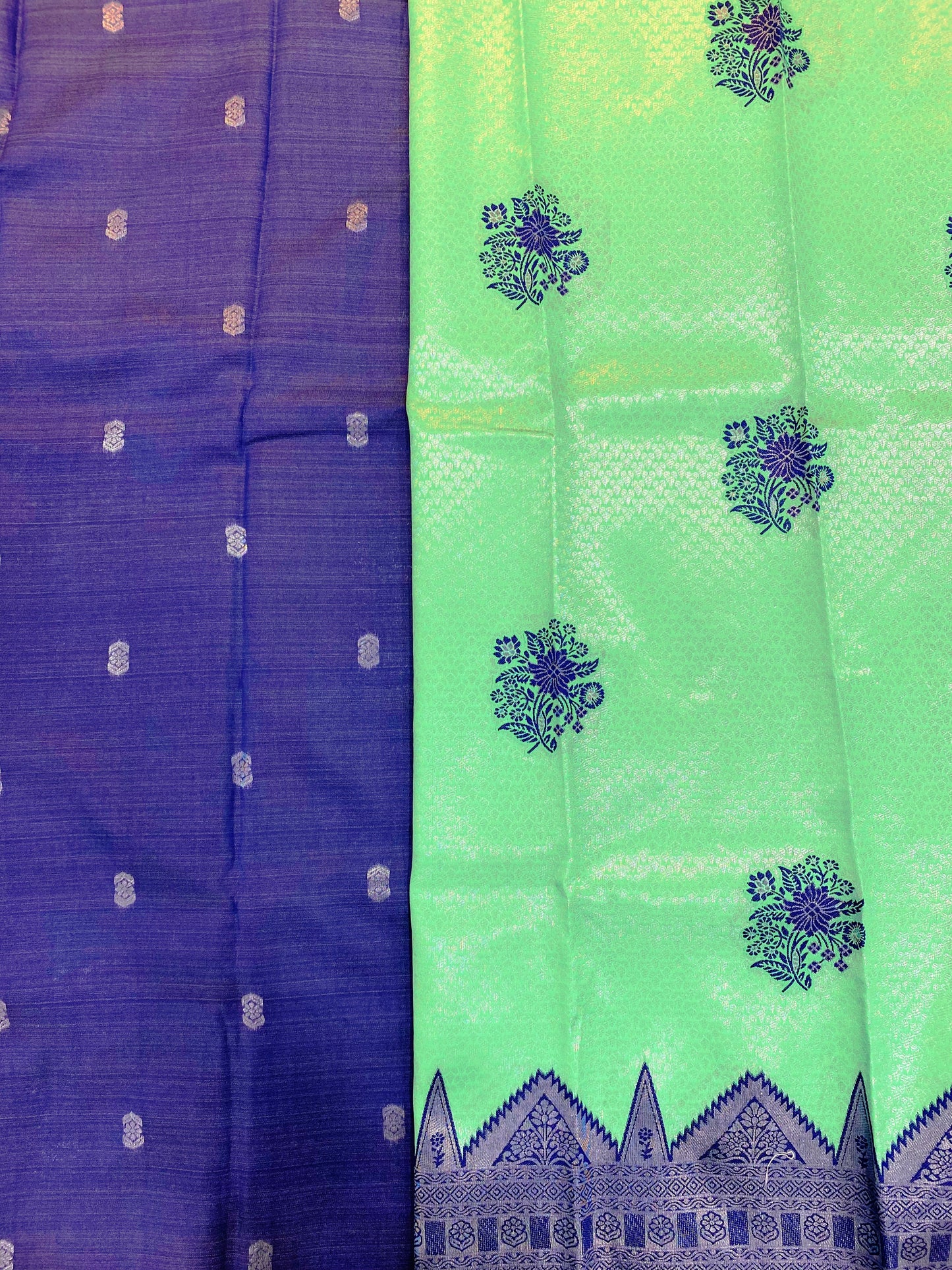 Green Blue Zari Woven Semi Silk Saree With Heavy Border and Blouse SGSS1001