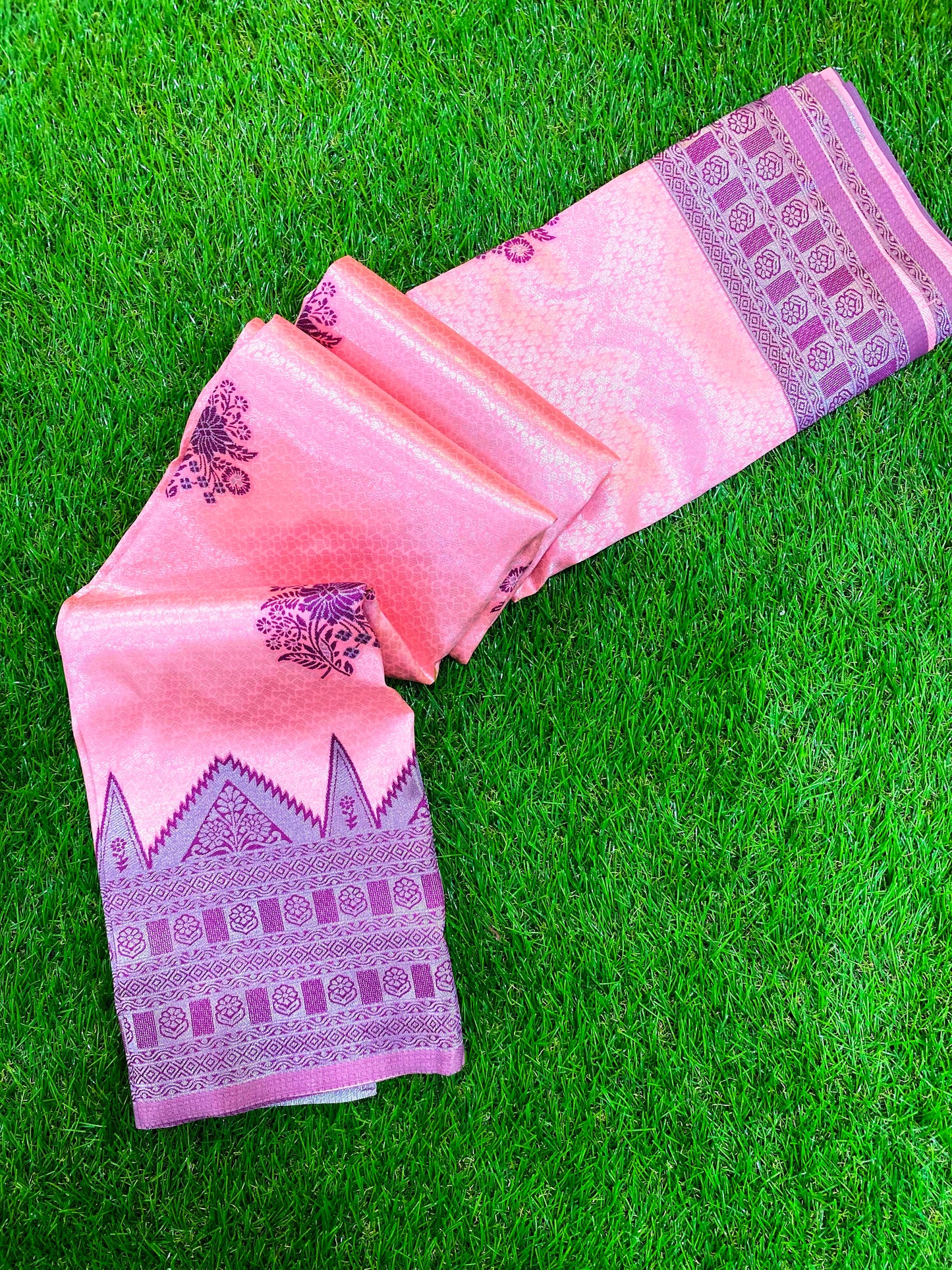 Pink With Purple Zari Woven Semi Silk Saree With Heavy Border and Blouse SGSS1002