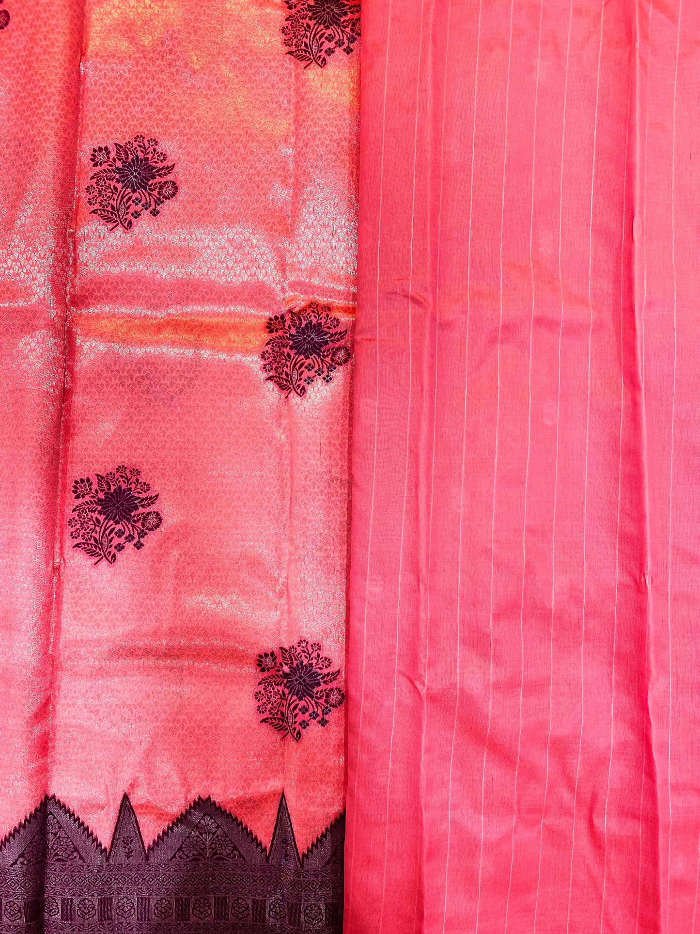 Pink With Purple Zari Woven Semi Silk Saree With Heavy Border and Blouse SGSS1002