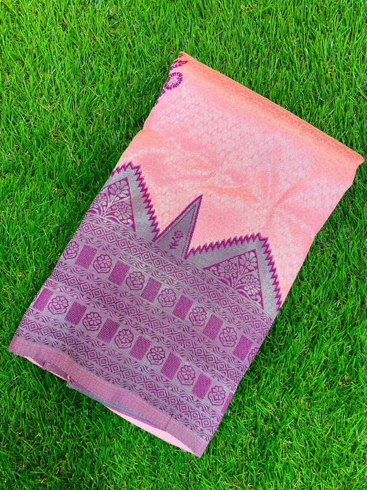 Pink With Purple Zari Woven Semi Silk Saree With Heavy Border and Blouse SGSS1002